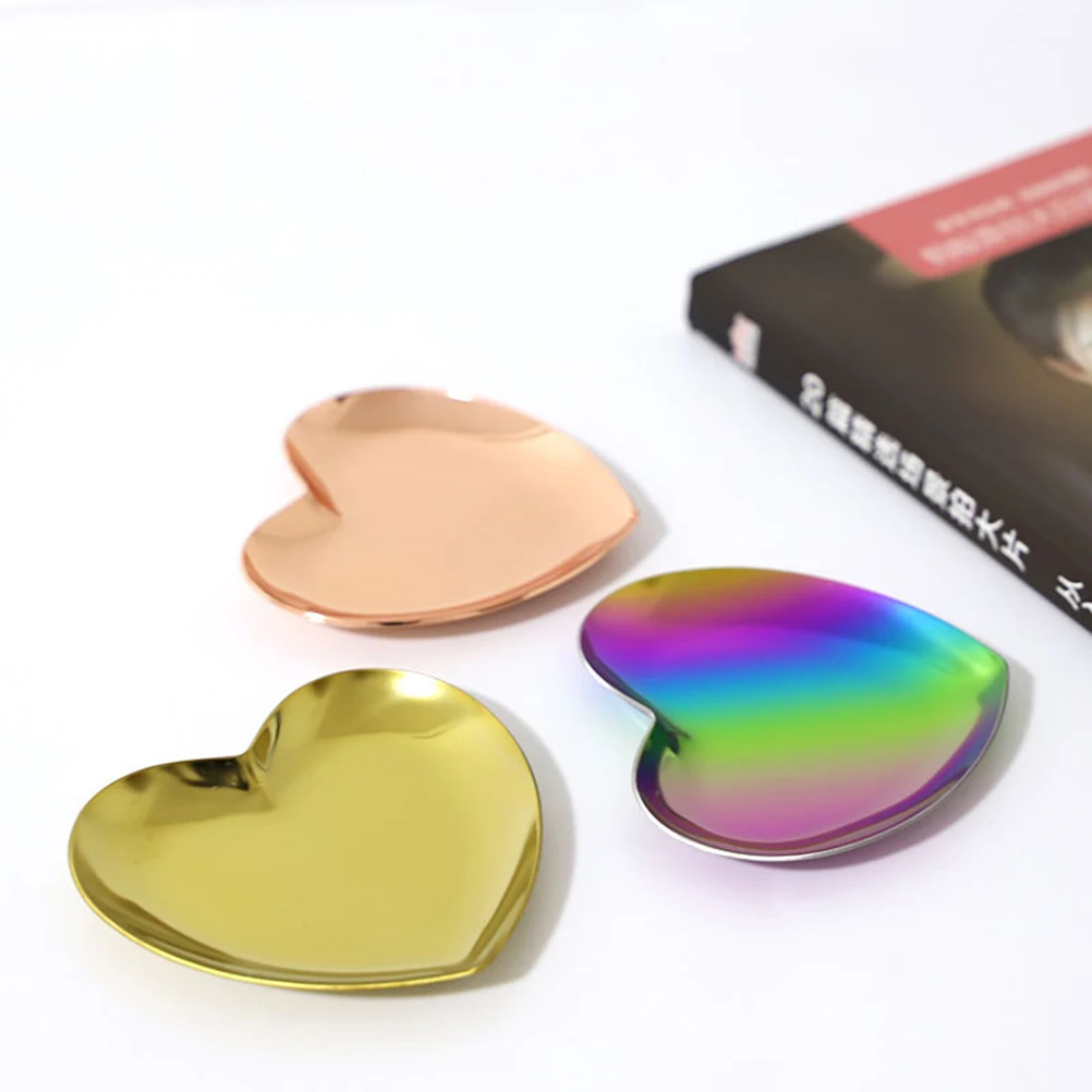 

Heart Shaped Jewelry Tray Metal Small Plate Decor Photo Dish Violet Portable Easy Clean Storage Trays Home Desktop