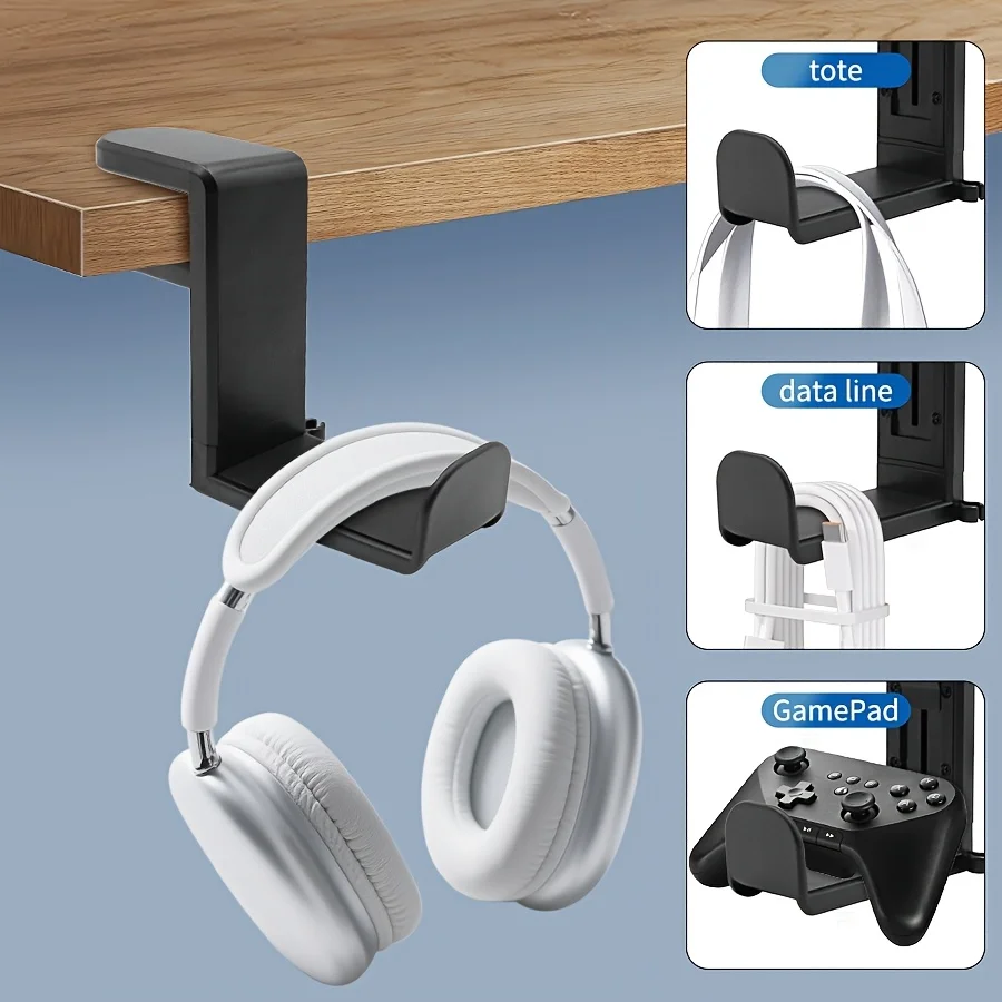 Under-Desk No-Drill Headphone Stand, 360-Degree Swivel Headphone Hanger, Foldable Headphone Holder image 2