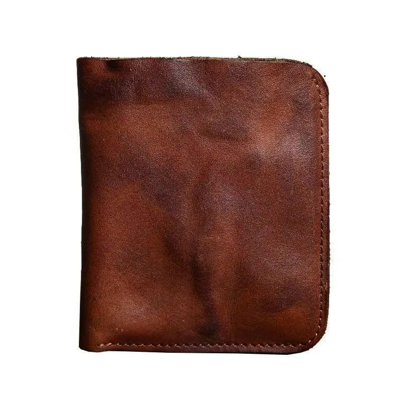Handmade Wallet Ultra-Thin Vertical Wallet Retro Trendy Brand Niche Minimalist Wallet Small Bag，Artistic Crazy Horse Leather Han