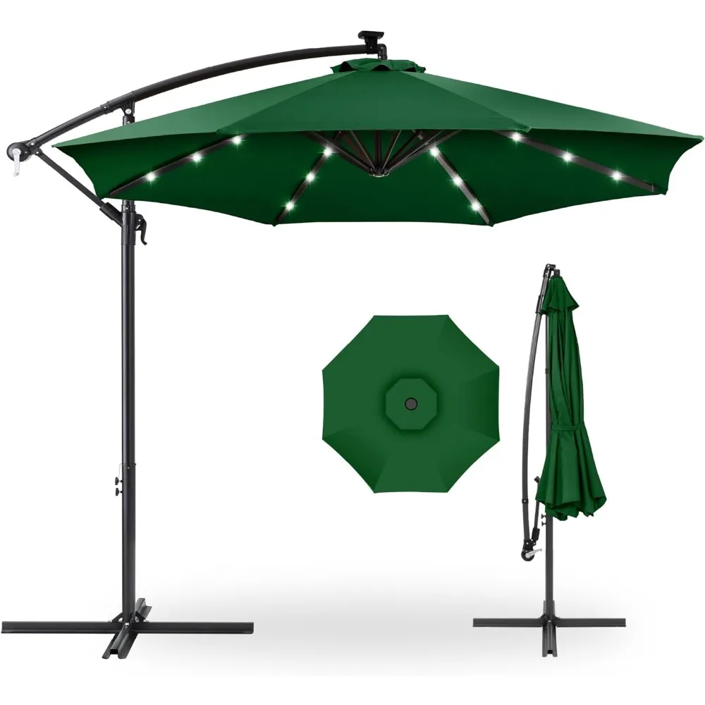 

10ft Solar LED Offset Hanging Market Patio Umbrella for Backyard, Poolside, Lawn and Garden w Easy Tilt Adjustment