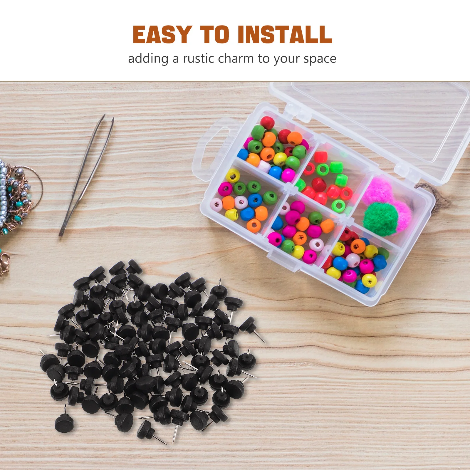 100 قطعة من دبابيس الإبهام الخشبية برؤوس مسطحة دبابيس ضغط مزخرفة للوحات الإعلانات لوحات الإعلانات مشاريع ذاتية الصنع تقويم فني جداري