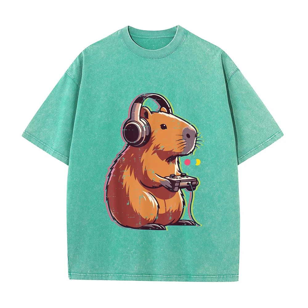 Gaming Capybara Cool Gamer Capy Rodent Men Boys Kids Youth T-Shirt Argentina Short Sleeve Tee Tops Y2k Cute Print Cotton