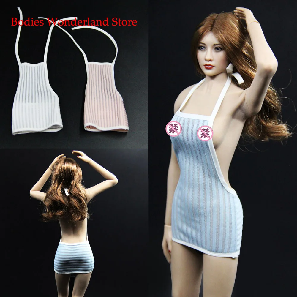 KT003 3 Colors 1/6 Scale Perspective Bib Bag Hip Halter Dress  Backless Stripe Clothes Fits 12 Inches Action Figure Model