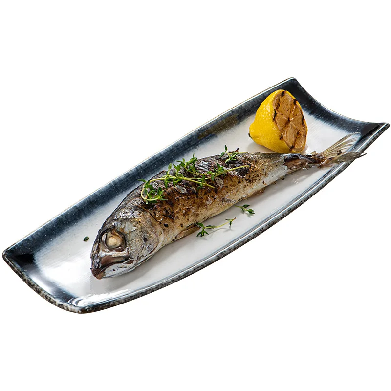 

Vintage ceramic plate creative boat-shaped sushi long plate sashimi plate Japanese fish vegetable snack