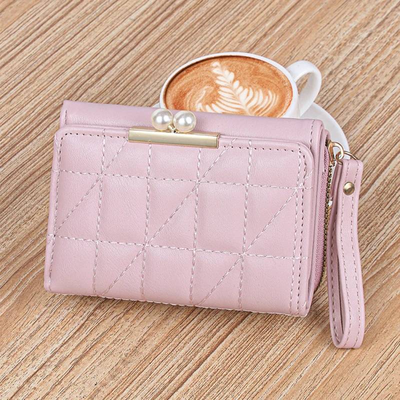 

Vintage Short Wallets Women Coin Purse Leather Pearl Hasp Purses for Women Ladies Girl Card Holder Clutch Bag Solid Color Wallet