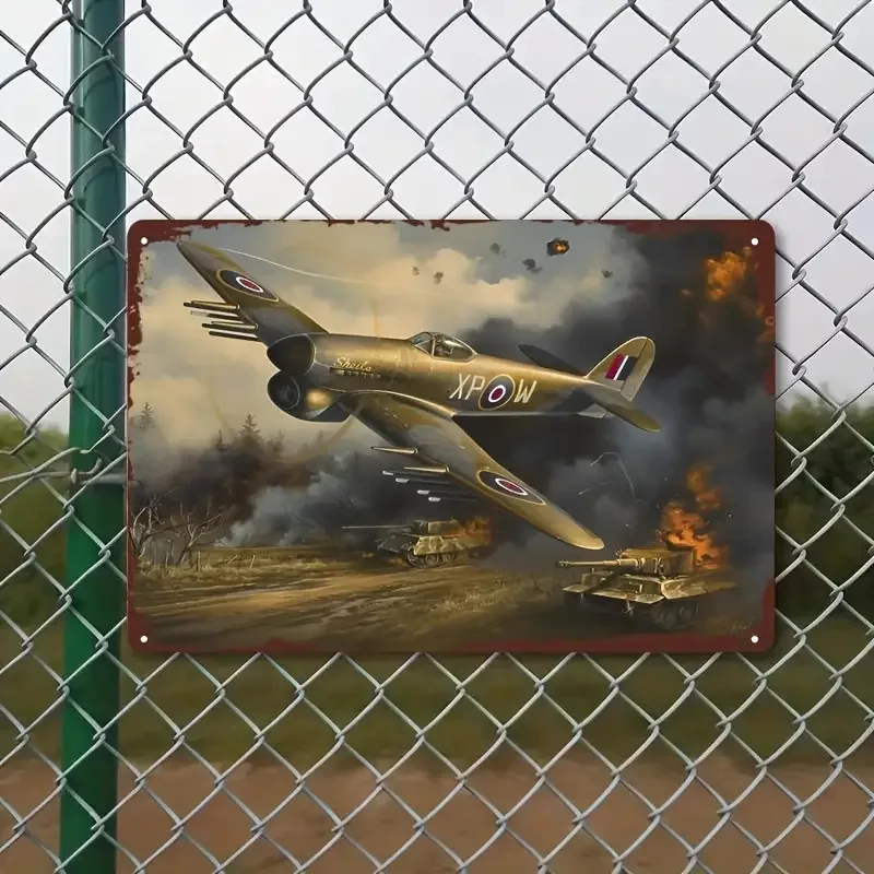CIFBUY Vintage Military Aviation Wall Art Aluminum Metal Sign Hurricane Fighter Bomber Waterproof Rustproof Decor for Bar Living