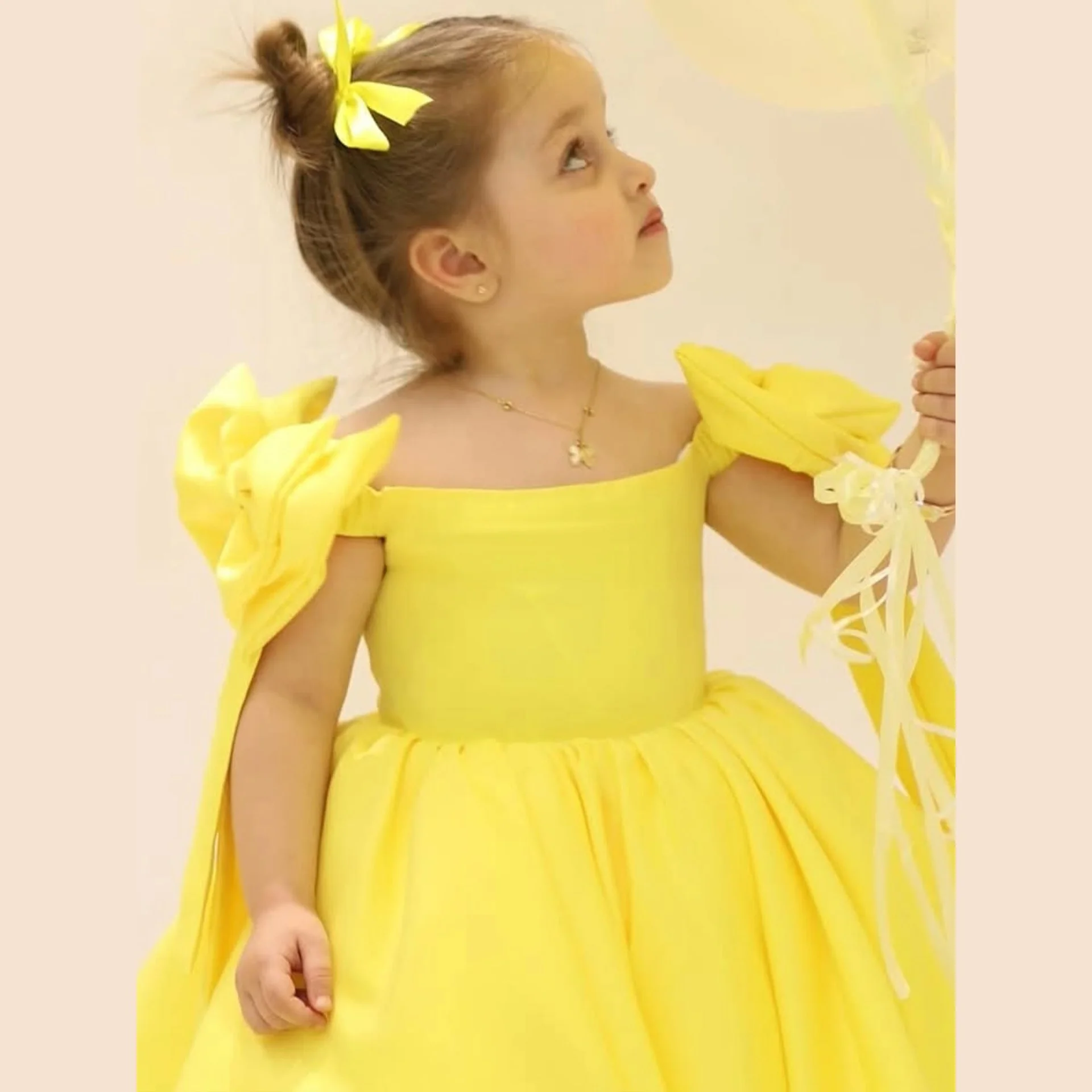 Custom light luxury dress women wedding guest gown girls wedding gown birthday party pageant off shoulder big bow satin gown