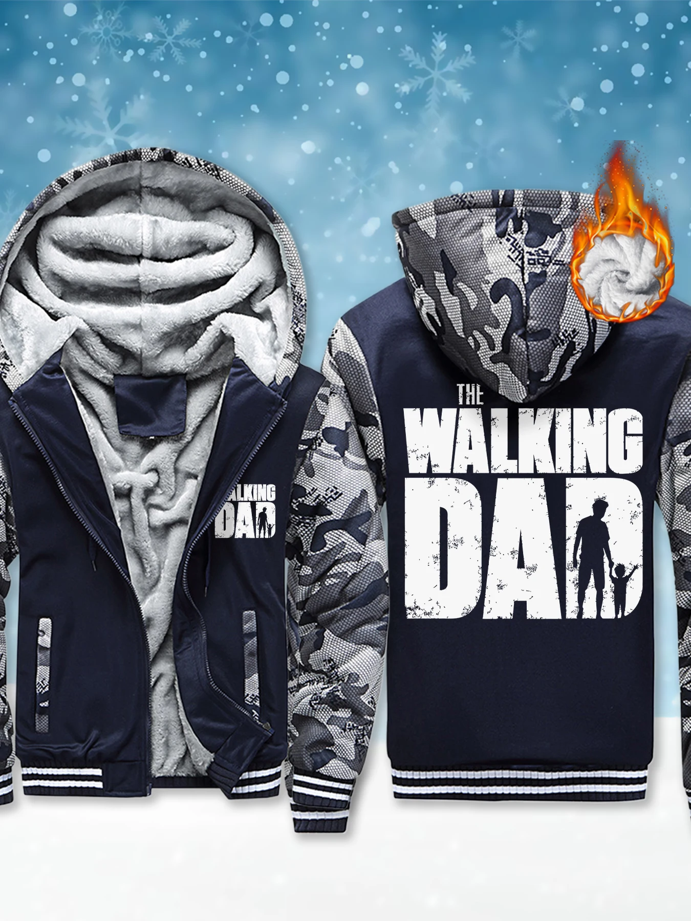 

The Walking Dad Printing Mans Hoodie Heavyweight Fashion Pullover Zipper Thick Jacket Casual Soft Warm Coat Winter Streetwear