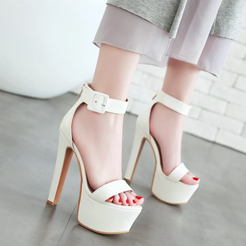 Sexy Summer Women Sandals Platform 16cm Extreme High Heels Flip Flops Ankle Strap Strip Wedding Dance Shoes Ladies Large Size 45