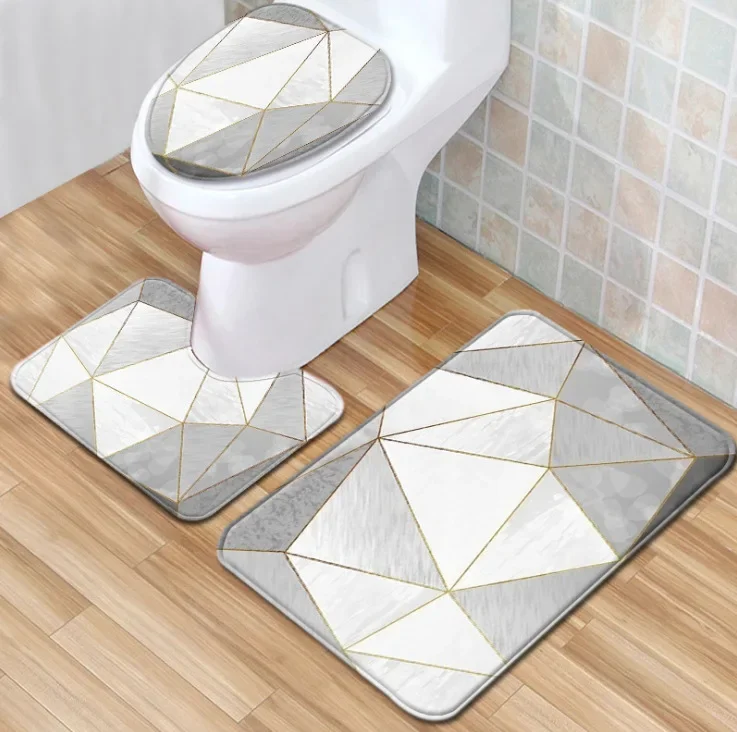 

Marble luxury bathroom set mats Personalized fashion bathroom contour carpet set Non-slip shower mat U-shaped toilet carpet mat