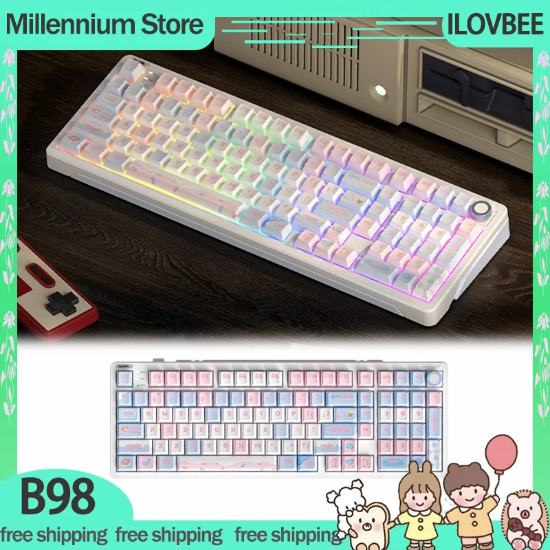 

ILOVBEE B98 Mechanical Gamer Keyboard 3Mode 2.4G Bluetooth Wireless Keyboard RGB Keycaps PBT Customized Gaming Keyboards Gifts