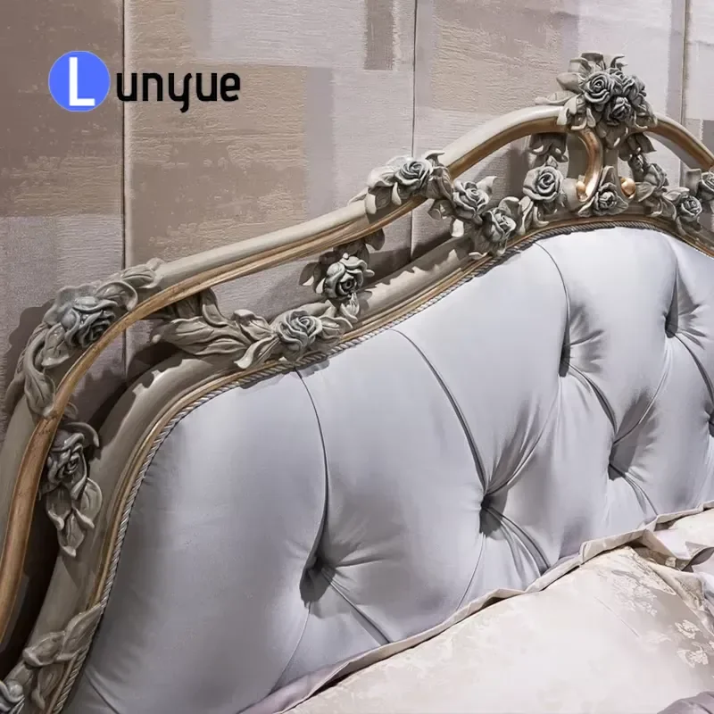 French Style Classic Luxury King Size Bed Solid Wood Frame with Leather Upholstery Elegant Bedroom Furniture Set for Master