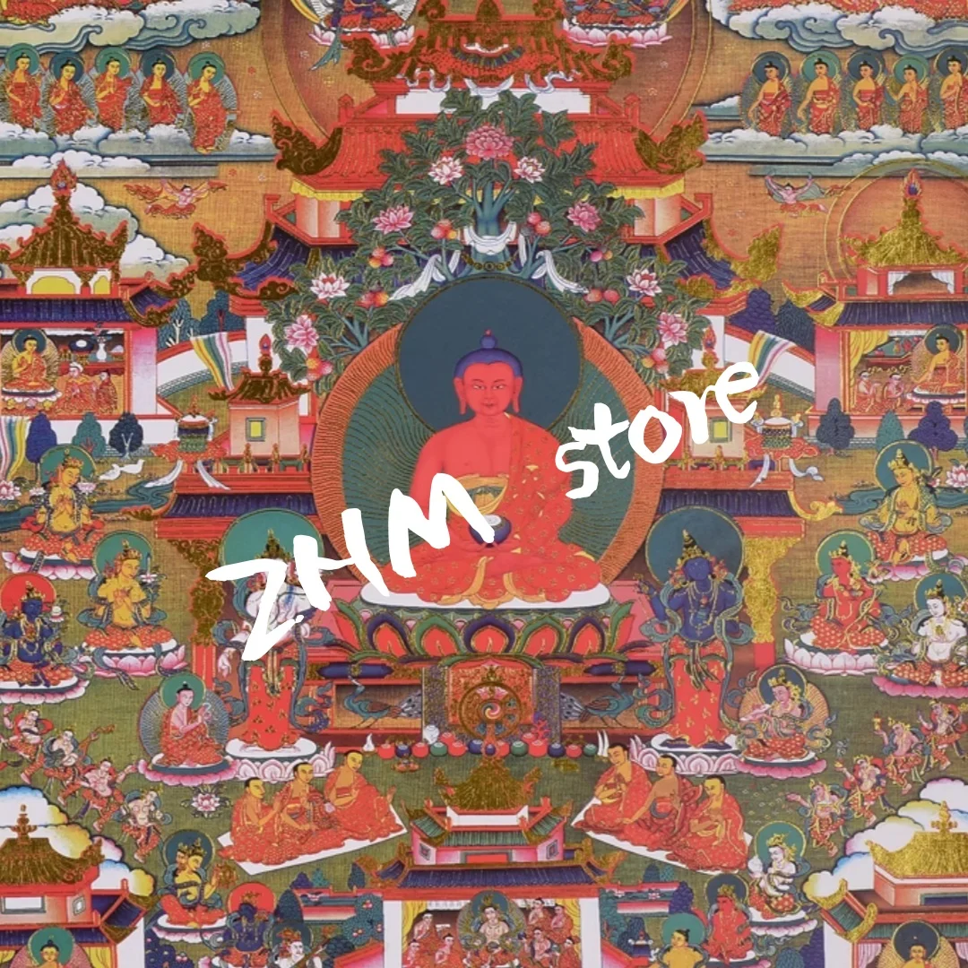 Gold-stamped Thangka Artwork Amitabha Buddha's Pure Land Buddhist Image Temple Decoration Mural for Home And Office