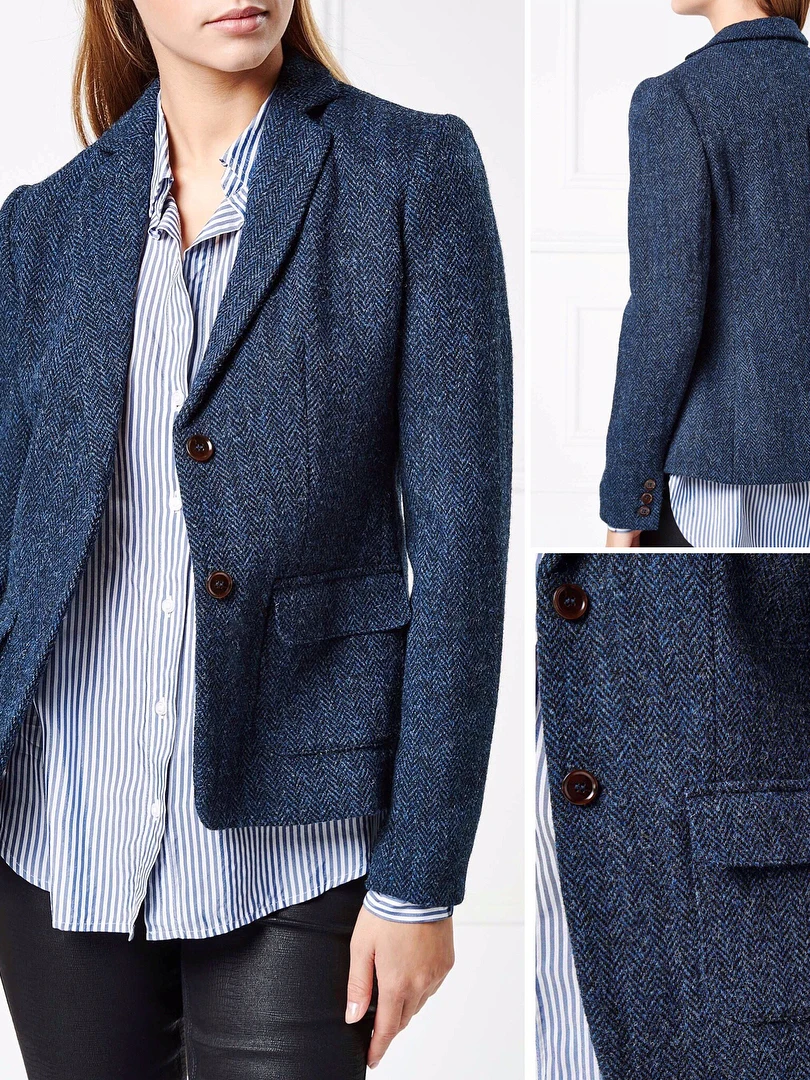 Harris Tweed Woolen Checkered Fabric Blue System Backpack Coat Material Large Patterned Bag Making Suitable for Autumn Winter