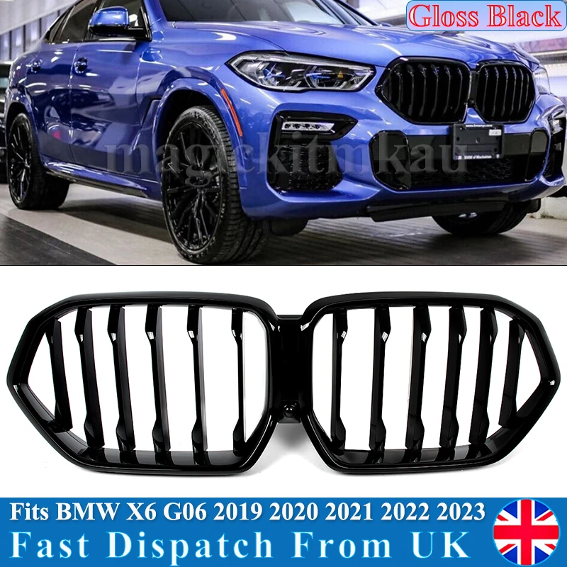 SAIQINGSP For BMW X6 G06 X6M F96 2020-2023 Gloss Black Front Kidney Grille Car Accessories Tools Glossy Black