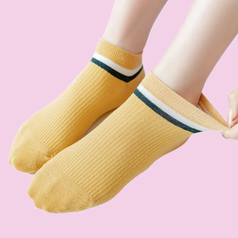 5/10 Pairs 2024 New Women's Socks Vertical Striped Cotton Boat Socks Low-top College Style Anti-drop Heel Invisible Socks