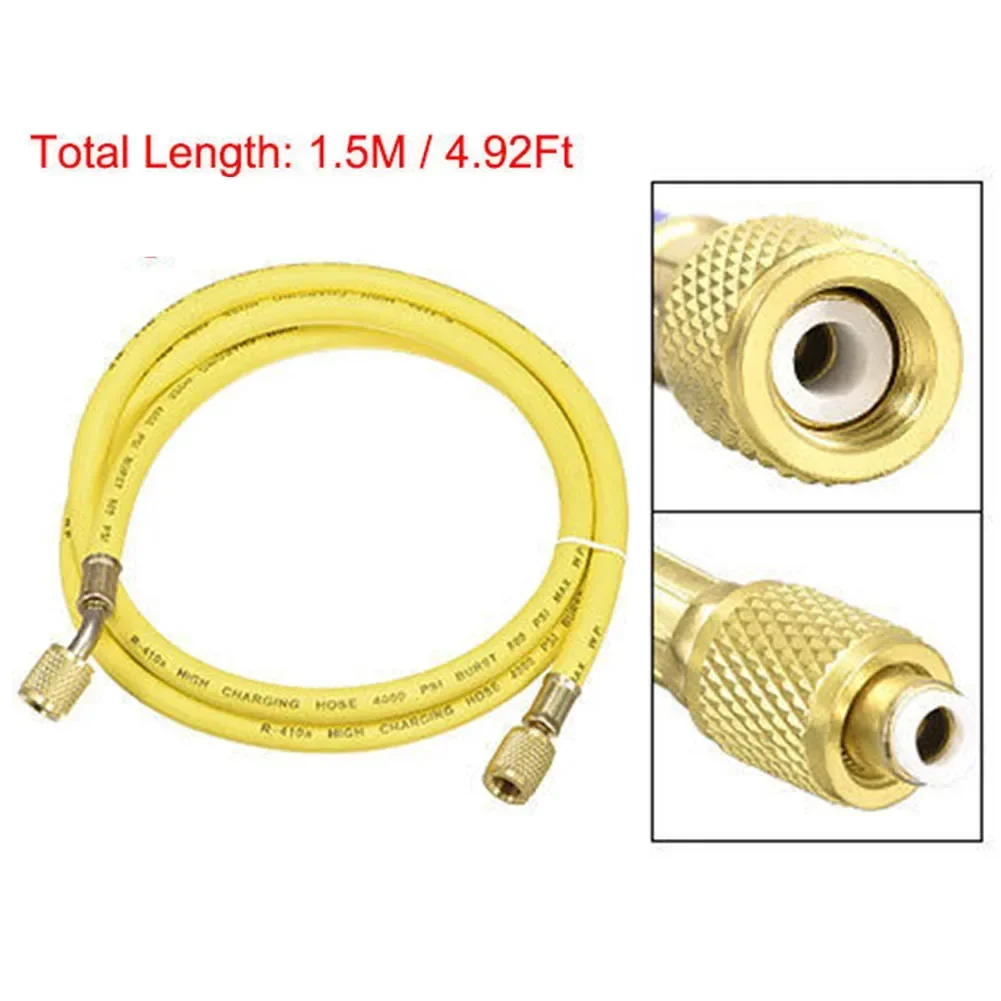 Charging Hose Tube 1.5M Length 1/4 SAE Thread 800Psi For AC Refrigeration Yellow HVAC Gauges Hoses HVAC Tools Industrial