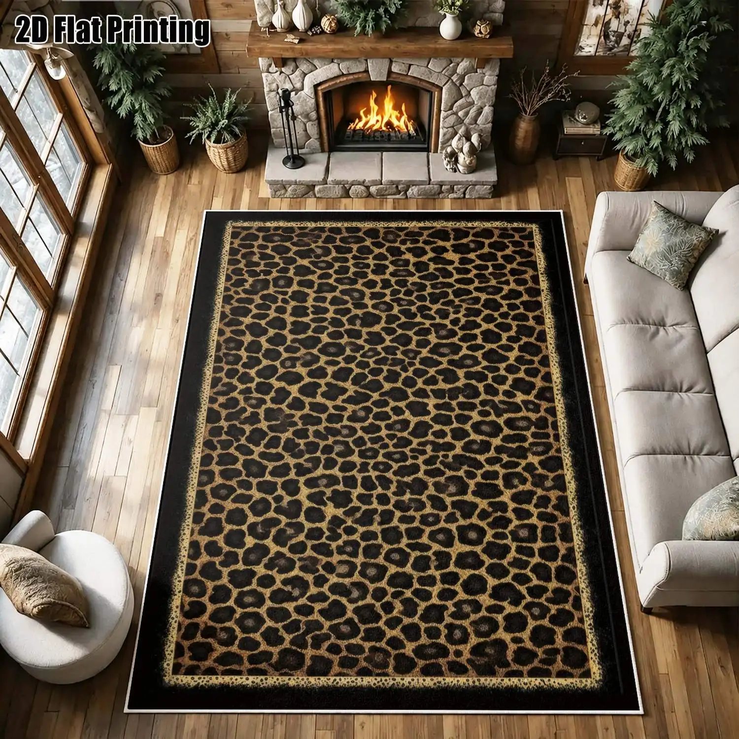 1Pc 2D Printed Black Gold Leopard Velvet Carpet, Nordic/Instagram/Modern/European/Vintage Style, Multi-Size Machine Washable Home Decor Mat for Entrance, Dining, Foyer, Bedroom, Living Room