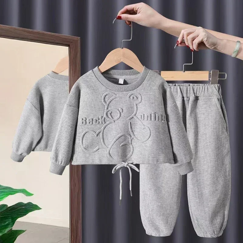 2023 Autumn Baby Girl Clothes Set Cartoon Bear Pullover Top and Pants 2 Pieces Set Children Girls Sweatshirt Outfits Tracksuit