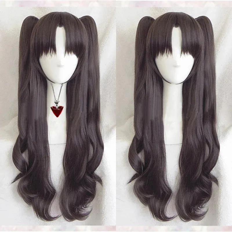 

LQFate/stay night Rin Tohsaka Long Wavy Brown Ponytail Heat Resistant Hair Cosplay Costume Wig + Ruby Necklace Optional