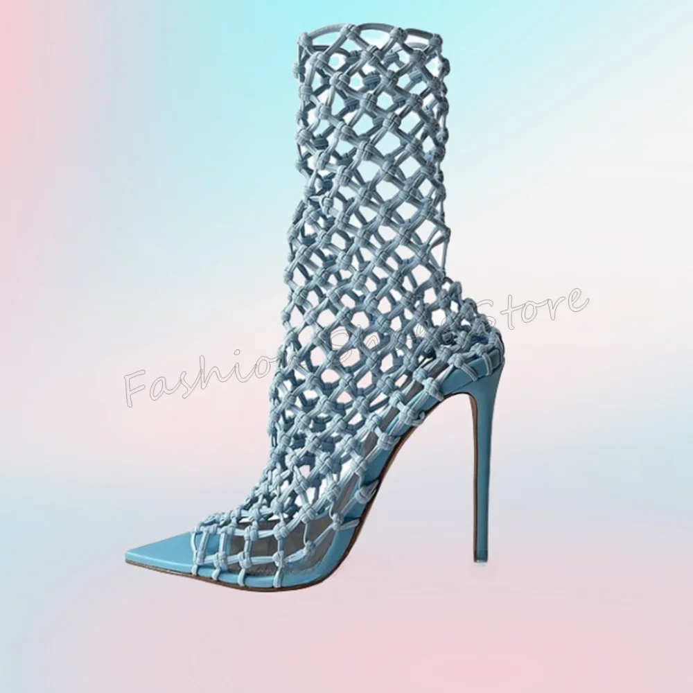 Blue Open Toe Weaving Pointed Toe Sandals Boots Thin High Heels High Heel Shoes for Women Heels 2025 New Zapatos Para Mujere