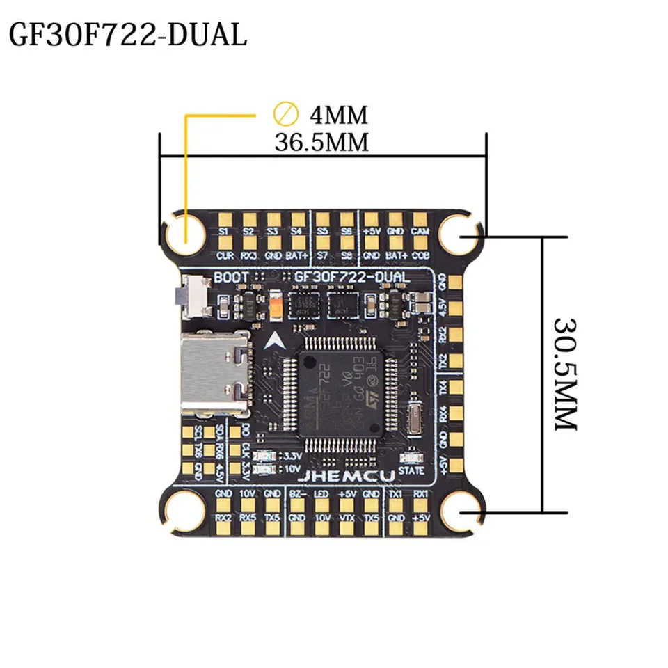 JHEMCU F722 45A Stack GF30F722-ICM 3~8S Lipo Flight Control RuiBet 45A 3~6S Lipo ESC 30x30mm pour FPV Quadcopter Freestyle Drone (1PC GF30F722-ICM FC