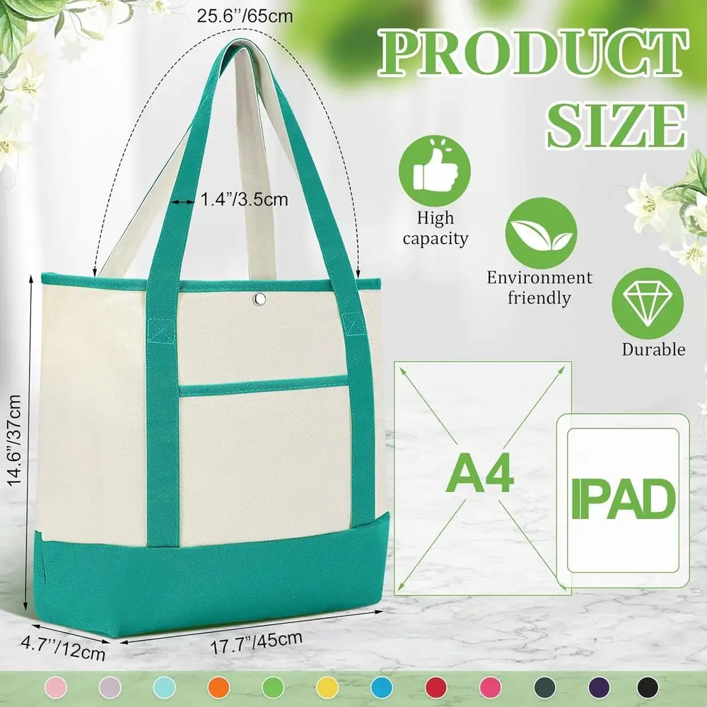 مجموعة حقائب قماشية مكونة من 12 قطعة، حقائب تسوق متينة مع جيوب، مثالية للنساء والمعلمين، هدية مثالية لعيد الميلاد