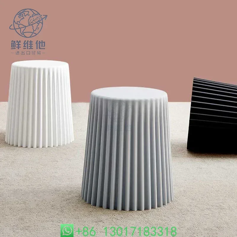 

Creative Nordic Plastic Stool Thickened Round Stools for Living Room Fashionable Beautiful Corrugated Cut Surface Bucket Stool