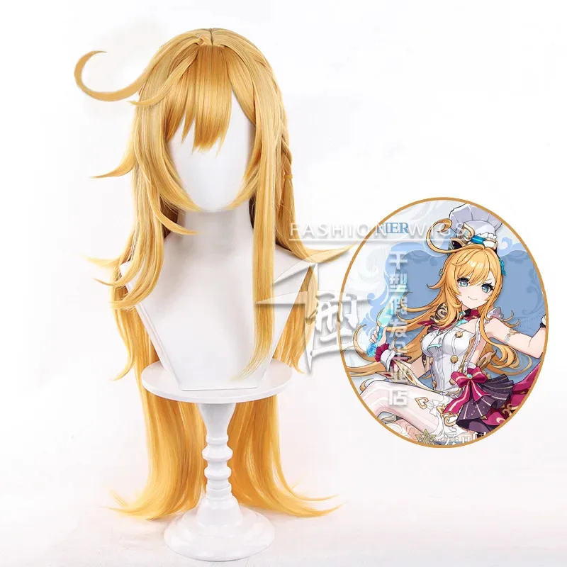 

Escoffier Cosplay Wig Long Golden Yellow Wigs Anime Cosplay Wig Heat Resistant Synthetic Hair Halloween Wig Cap