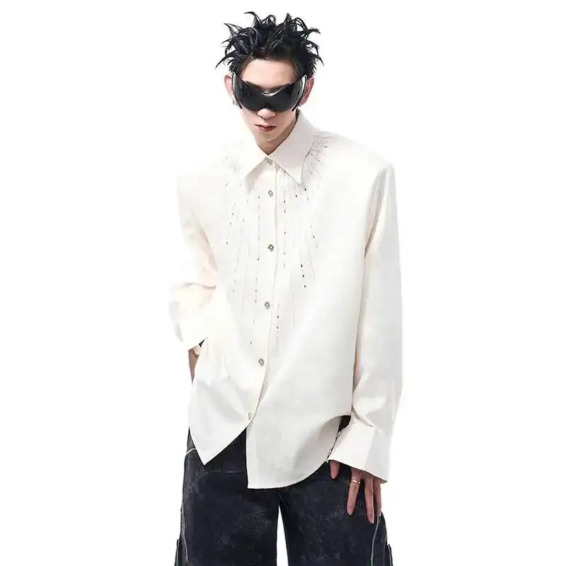 LUZHEN Sleeve 2026 New Sequin Patchwork Stripe Pattern Long Shirts Men's Fashion Luxury Elegant Temperament Handsome Tops JY7551