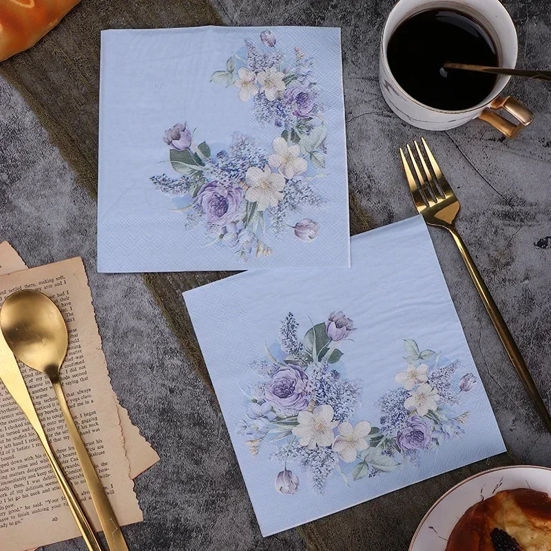 20pcs/Pac New Chinese Colorful Napkins Blue Printing Napkins Wedding Butterfly Bone Bart Paper Food Grade Party Paper Placemat