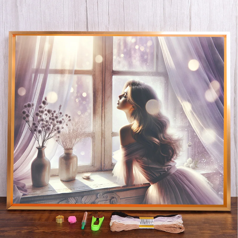 

Scenery Women Flower Printed Fabric Cross Stitch DIY Embroidery Full Kit Hobby Painting Craft Handiwork Stamped Different Sales