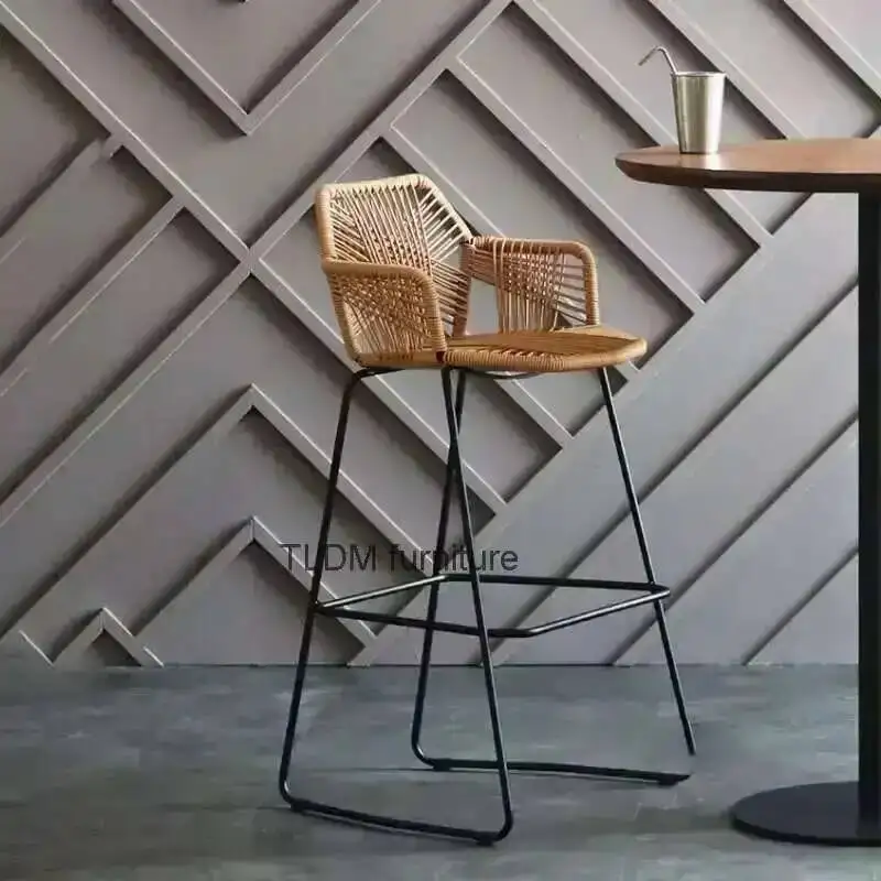 Bar Rattan Outdoor Leisure Bar Stool Nordic PP Furniture Bar Chair Household Restaurant Cafe Courtyard Back High Chairs