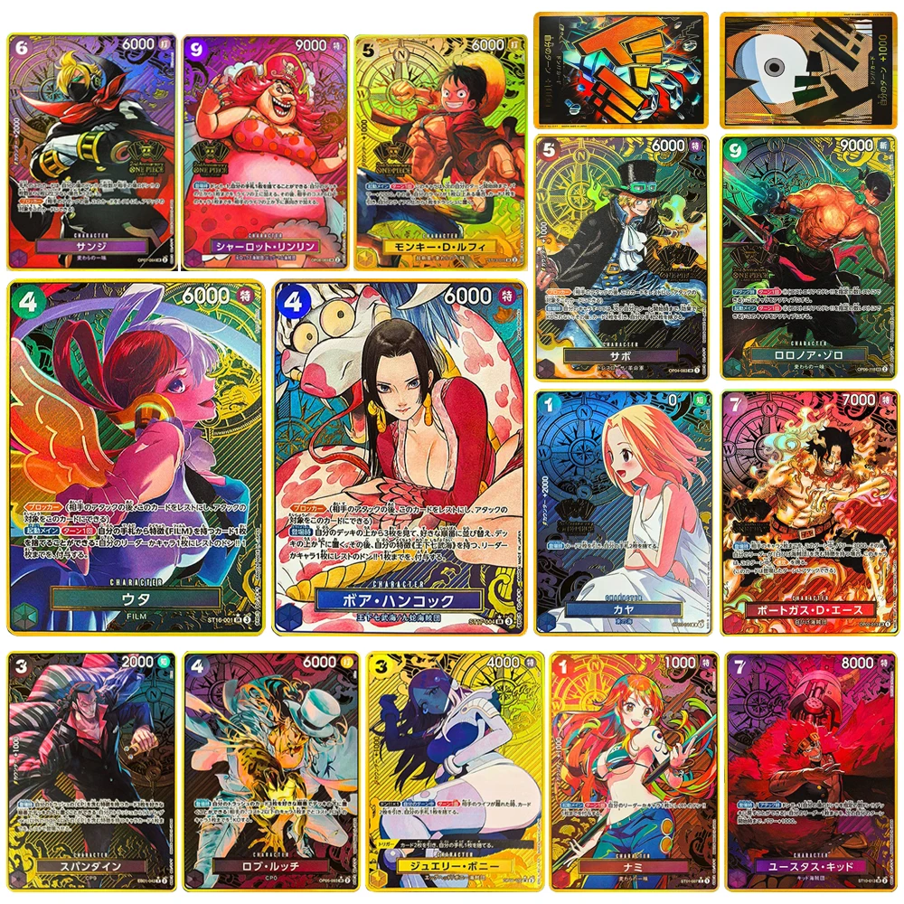 Een Stuk DIY 9PCS Getextureerde kleur flash collectible card Hancock Luffy Nami Perona Robin Zoro Jongen verjaardag kerstcadeau