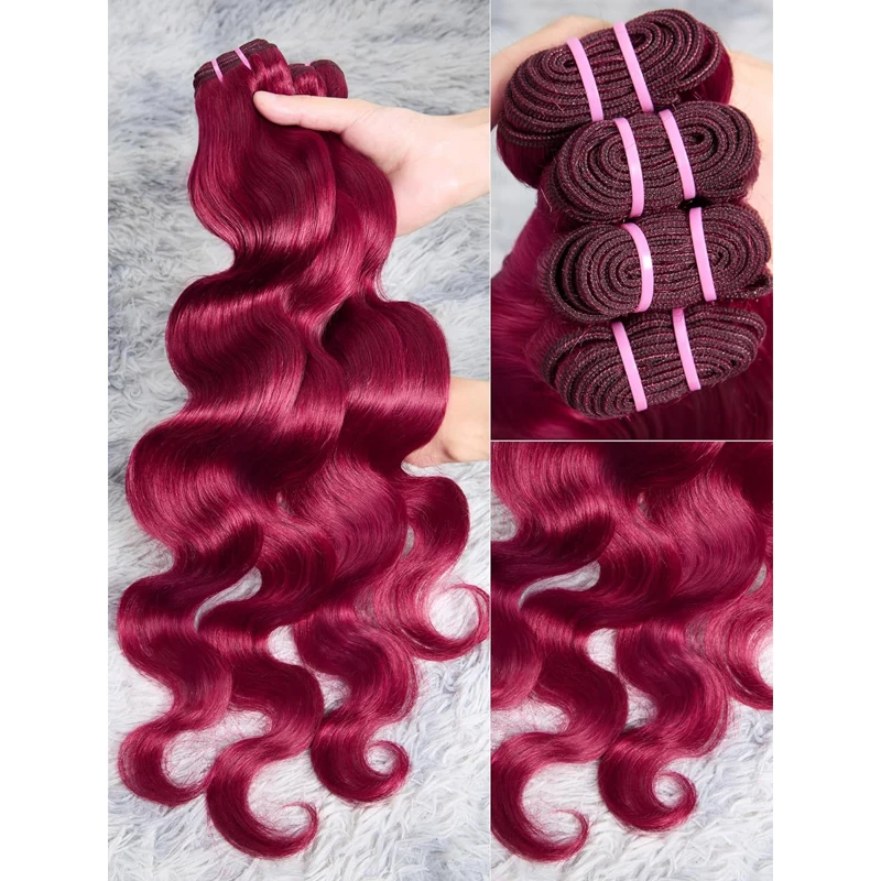 Curly Human Hair Weave Bundles With Closure 99j Red Hair Extensions For Women Girls Brazilian Burgundy 3/4 Bundles With Closure