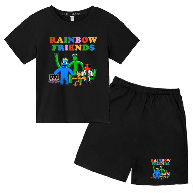 

Rainbow Friend Children's Clothes T-shirt Tops +Shorts Fashion Leisure Boys Girls Round neck Set summer 3-12 years old Toddle