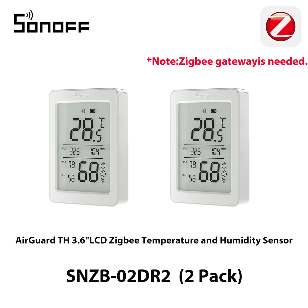 SONOFF SNZB-02DR2 AirGuard TH 3.6'' LCD Zigbee Temperature Humidity Sensor App Monitoring Work With Apple Home Via Matter Bridge image 3