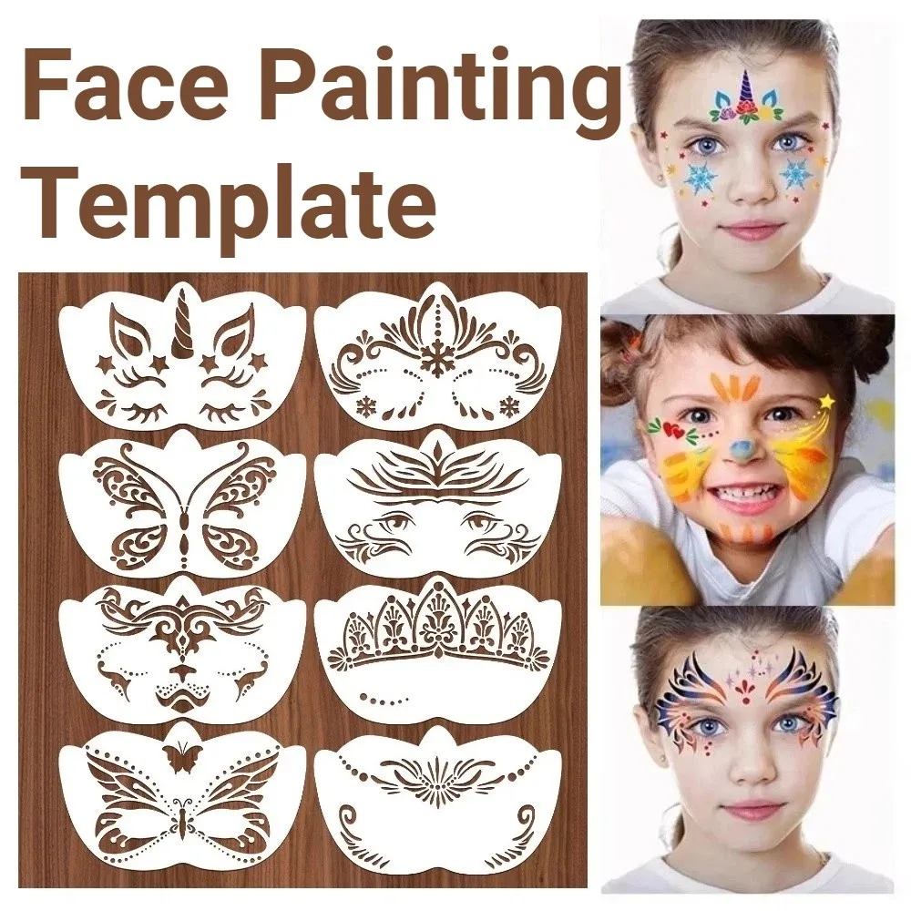 8Pcs Face Tattoo Face Painting Stencils Hollowed Flexible Face Paint Templates Multiple Pattern Reusable DIY Makeup Tools