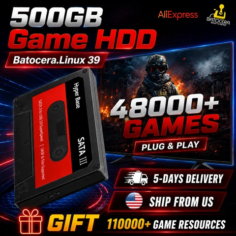 Batocera.Linux 35 500GB Gaming HDD Portable Game Hard Drive with 48000+ Games for PS3/PS2/Wii/WiiU/N64/MAME/SS for PC/Laptop/Mac