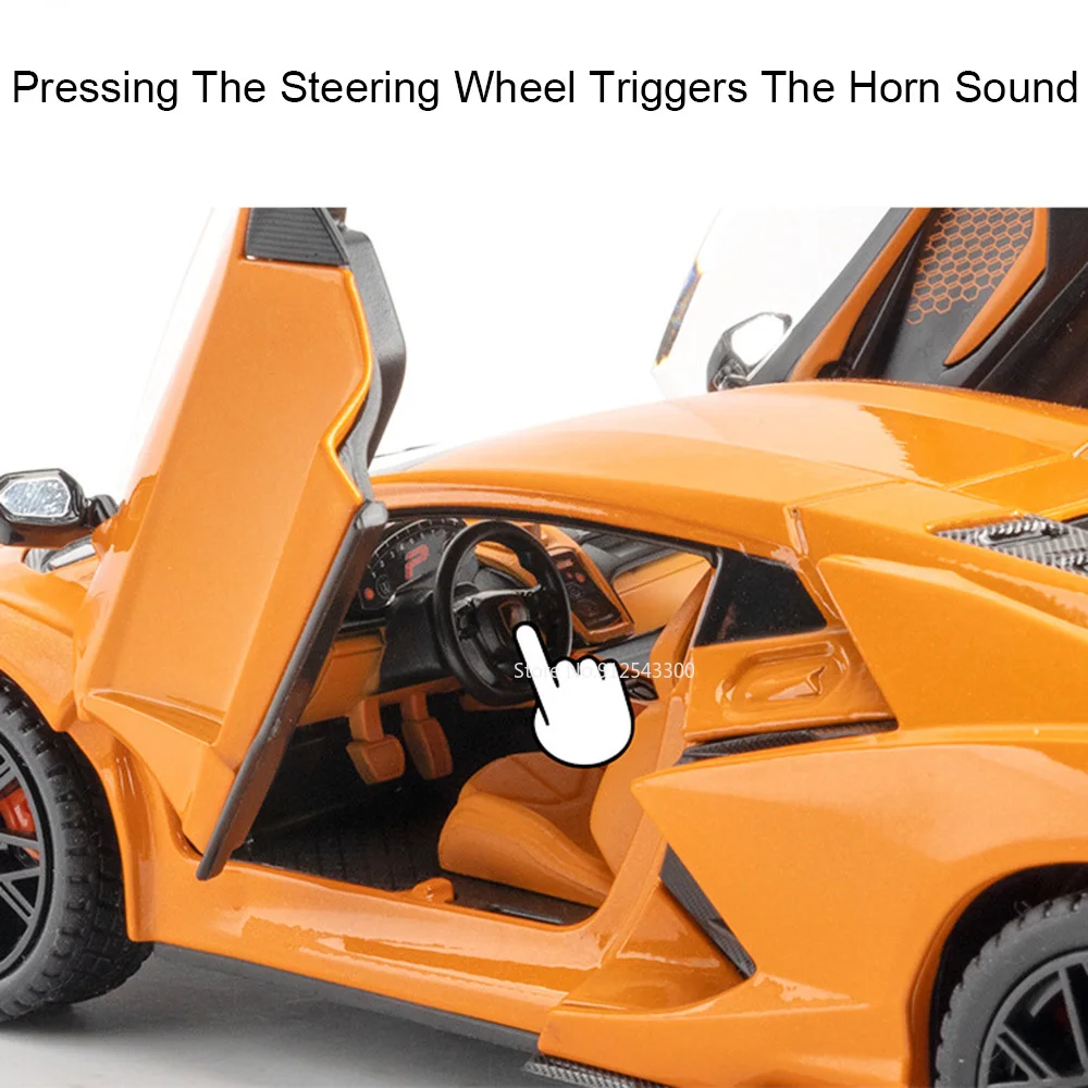 Modèle de voiture jouet Revuelto SCV12 à l'échelle 1:24, en alliage moulé sous pression, portes ouvrables, son et lumière, voitures de course à recul, modèles de décoration d'intérieur