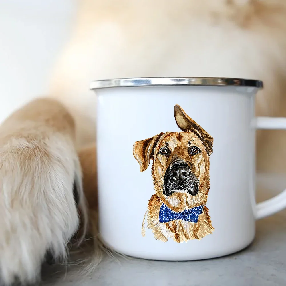 Cute Dog Printed Enamel Coffee Tea Mugs Office Home Party Beer Drink Cola Cups Funny Handle Camping Water Mug Best Friend Gifts