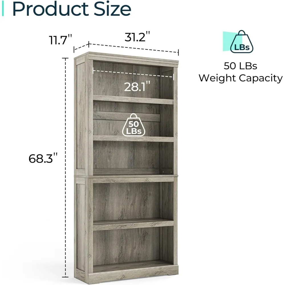 LINSY rak buku 5 rak, rak buku, rak buku, rak penyimpanan berdiri lantai, rak buku Tinggi 68 dalam, furnitur Dekorasi Rumah