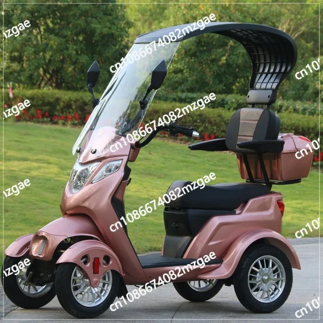 دراجة ثلاثية العجلات كهربائية شبه مغلقة لكبار السن، سكوتر مزدوج المقعد بأربع عجلات للمساعدة في المنزل للمعاقين