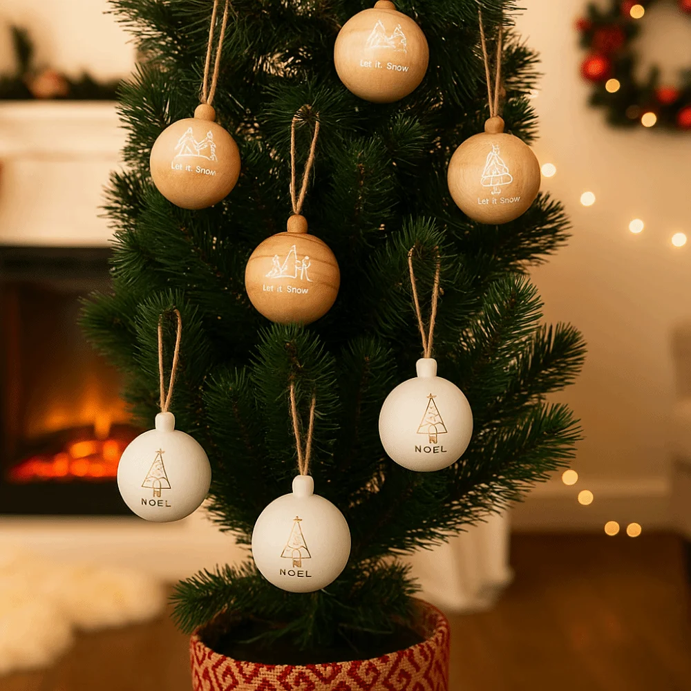 

3Pcs 6cm Wooden Christmas Balls Reusable Decorative Christmas Hanging Balls Shatterproof Xmas Tree Ornaments New Year Decor