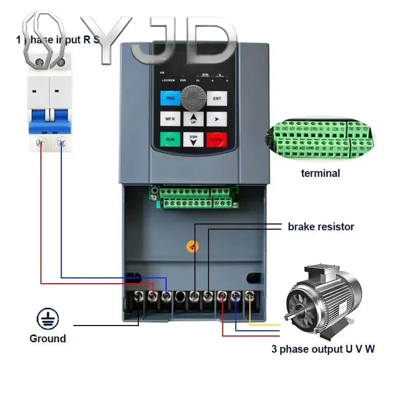 YJD SPD CE Certified 3.0KW Single Phase 220V to 3 Phase 220V Vector Control VFD 50-60HZ Model BQ350-3.0G1