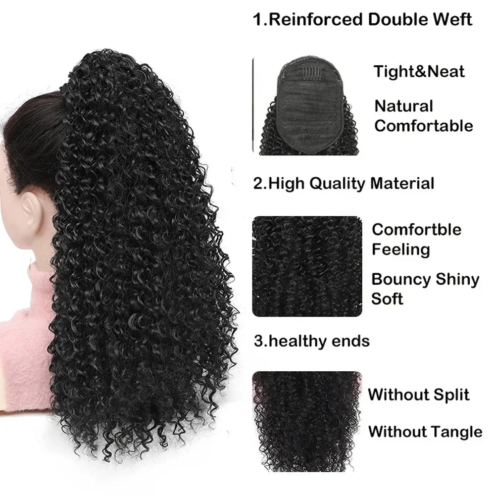 Long Afro Curly Drawstring Ponytail Synthetic Puffy Kinky Curly Fake Tail Extension Fluffy Curly False Hair Ponytail for Women