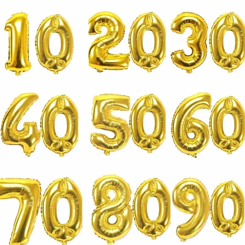 32 Inch Gold Digit Foil Balloons Birthday Party Anniversary Decoration Air Balloon for 10 20 30 40 50 60 70 80 90 Years Old