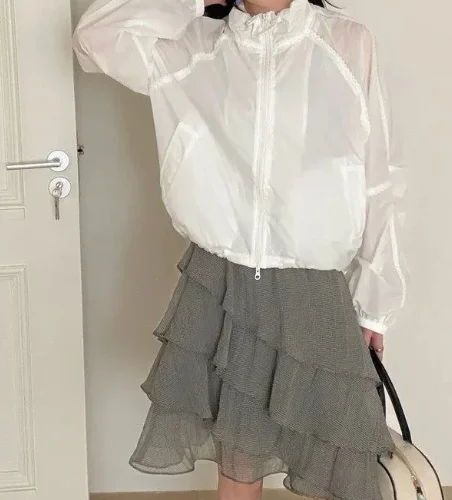 High Waist Cake Ruffle Leaf Edge Design 2026 Summer Thin Mid-skirt New Temperament Irregular Skirt Women
