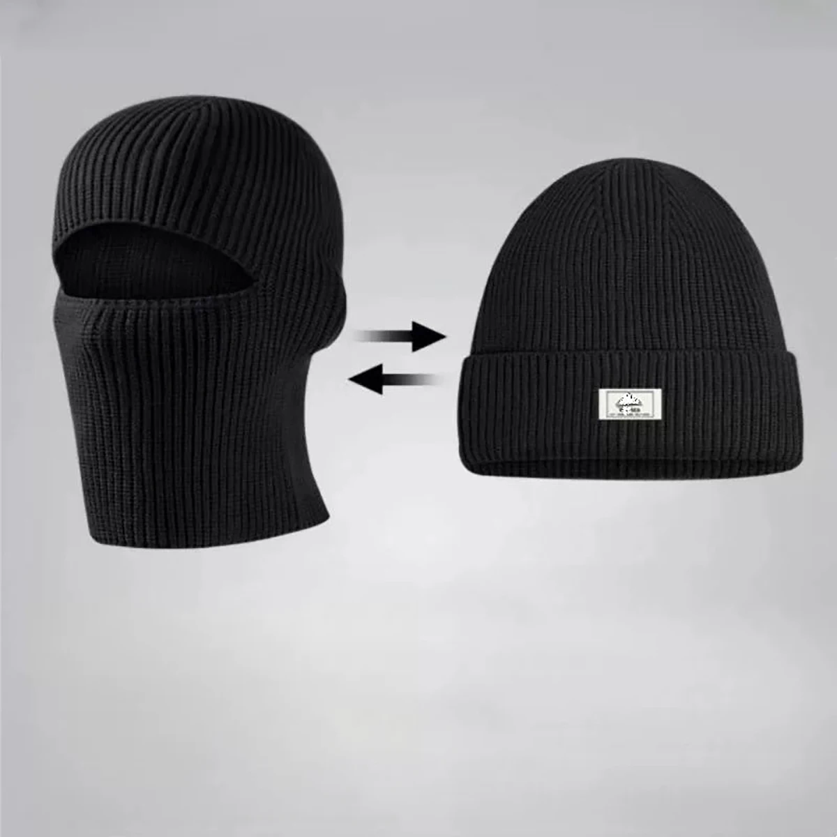 AliExpress NONE Winter 2In1 Mask Beanies Hats Warm Knitted Balaclava Hat Windproof Solid Full Face Ski Mask Bonnet Tactical Cycling Earmuffs Cap