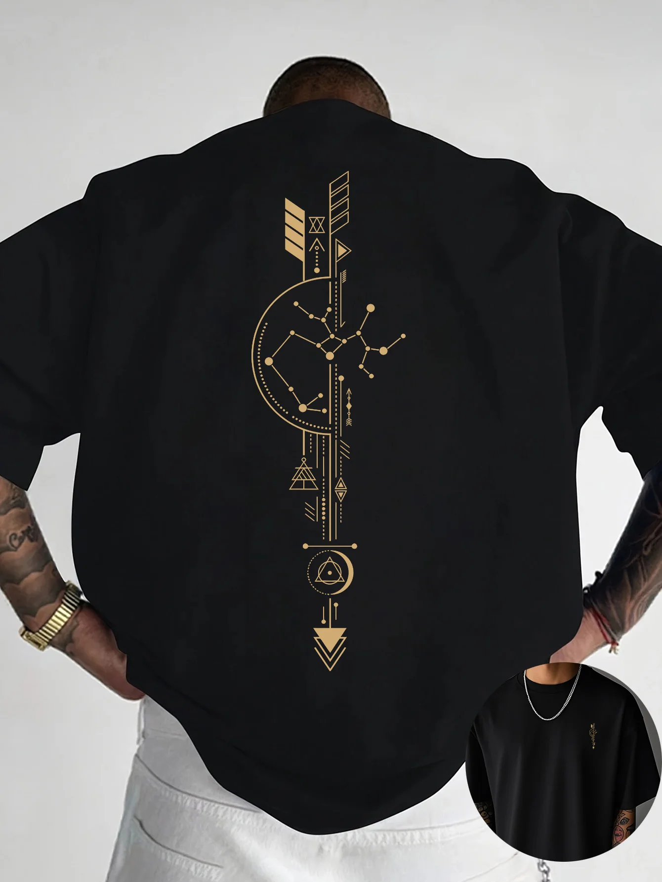 Sternbild-Pfeil Geometrisches Grafik-T-Shirt für Herren Atmungsaktiv 100% Baumwolle Perfekt für Sommer Streetwear Trendiger Mystischer Astrologie-Stil – Detail 6